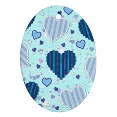 Hearts Pattern Paper Wallpaper Blue Background Ornament (oval)