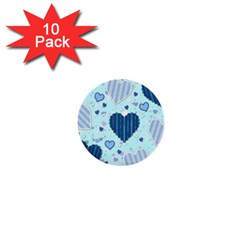 Hearts Pattern Paper Wallpaper Blue Background 1  Mini Buttons (10 Pack)  by Pakjumat