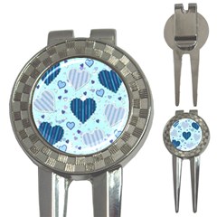 Hearts Pattern Paper Wallpaper Blue Background 3-in-1 Golf Divots