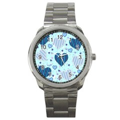 Hearts Pattern Paper Wallpaper Blue Background Sport Metal Watch by Pakjumat