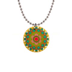 Mandala Patterns Yellow 1  Button Necklace by Pakjumat