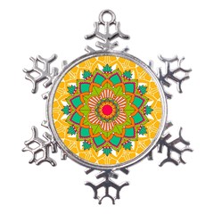 Mandala Patterns Yellow Metal Large Snowflake Ornament by Pakjumat