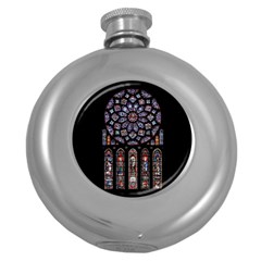 Chartres Cathedral Notre Dame De Paris Stained Glass Round Hip Flask (5 Oz) by Maspions