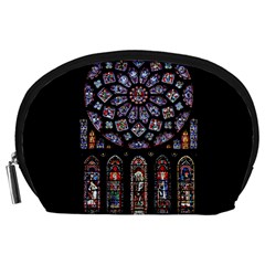 Chartres Cathedral Notre Dame De Paris Stained Glass Accessory Pouch (large) by Maspions