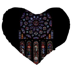 Chartres Cathedral Notre Dame De Paris Stained Glass Large 19  Premium Flano Heart Shape Cushions