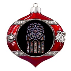 Chartres Cathedral Notre Dame De Paris Stained Glass Metal Snowflake And Bell Red Ornament