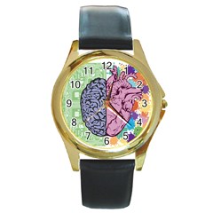 Brain Heart Balance Emotion Round Gold Metal Watch