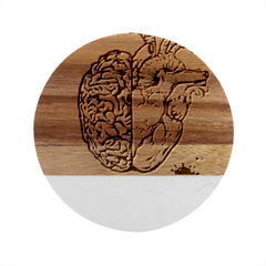 Brain Heart Balance Emotion Marble Wood Coaster (round)