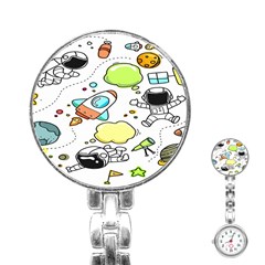 Sketch Cartoon Space Set Stainless Steel Nurses Watch by Hannah976