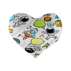 Sketch Cartoon Space Set Standard 16  Premium Flano Heart Shape Cushions