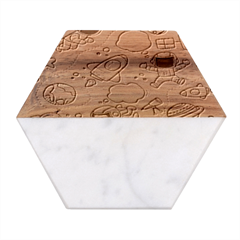 Sketch Cartoon Space Set Marble Wood Coaster (Hexagon) 