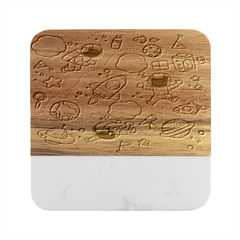 Sketch Cartoon Space Set Marble Wood Coaster (Square)