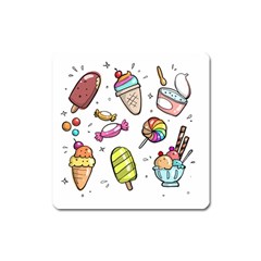 Doodle Cartoon Drawn Cone Food Square Magnet