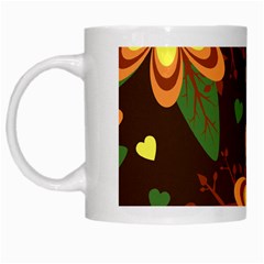 Floral Hearts Brown Green Retro White Mug