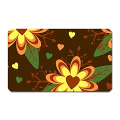 Floral Hearts Brown Green Retro Magnet (rectangular)