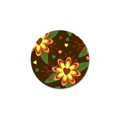 Floral Hearts Brown Green Retro Golf Ball Marker (4 Pack)