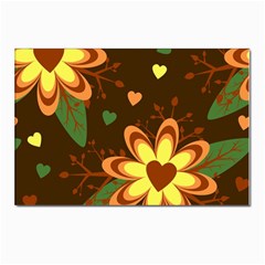 Floral Hearts Brown Green Retro Postcards 5  X 7  (pkg Of 10) by Hannah976