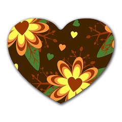 Floral Hearts Brown Green Retro Heart Mousepad