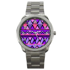 Seamless Purple Pink Pattern Sport Metal Watch