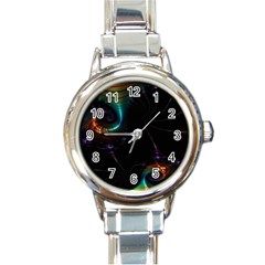 Fractal Transfer Metallic Black Round Italian Charm Watch by Hannah976