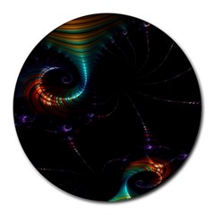 Fractal Transfer Metallic Black Round Mousepad