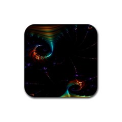 Fractal Transfer Metallic Black Rubber Coaster (square)