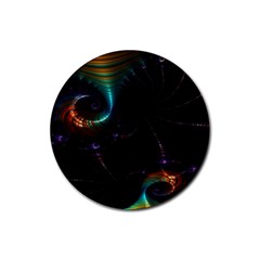 Fractal Transfer Metallic Black Rubber Round Coaster (4 Pack)