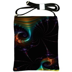 Fractal Transfer Metallic Black Shoulder Sling Bag by Hannah976