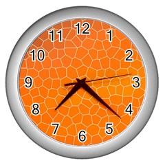 Orange Mosaic Structure Background Wall Clock (Silver)