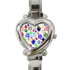 Inks Drops Black Colorful Paint Heart Italian Charm Watch