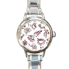 Red And White Christmas Breakfast  Round Italian Charm Watch