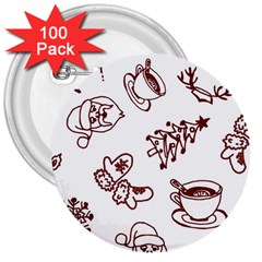 Red And White Christmas Breakfast  3  Buttons (100 Pack) 