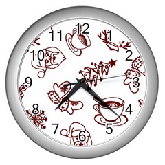 Red And White Christmas Breakfast  Wall Clock (silver)