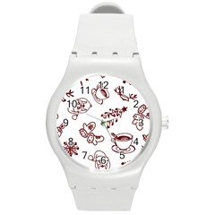 Red And White Christmas Breakfast  Round Plastic Sport Watch (m)
