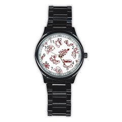 Red And White Christmas Breakfast  Stainless Steel Round Watch