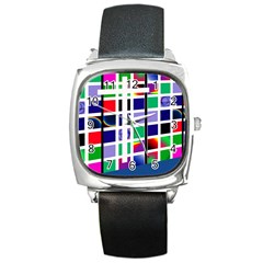 Color Graffiti Pattern Geometric Square Metal Watch