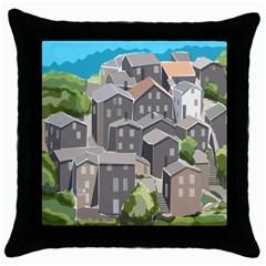 Village Place Portugal Landscape Throw Pillow Case (black)