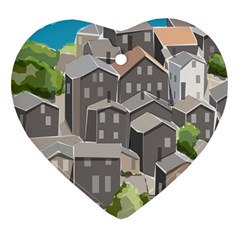 Village Place Portugal Landscape Heart Ornament (two Sides) by Hannah976