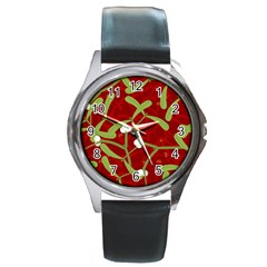 Mistletoe Christmas Texture Advent Round Metal Watch