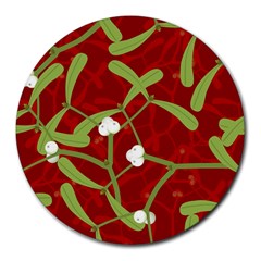 Mistletoe Christmas Texture Advent Round Mousepad