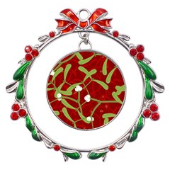 Mistletoe Christmas Texture Advent Metal X mas Wreath Ribbon Ornament