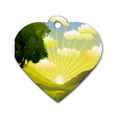 Wallpaper Background Landscape Dog Tag Heart (two Sides)