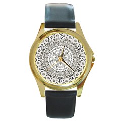 Vector Mandala Drawing Decoration Round Gold Metal Watch