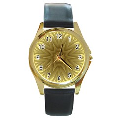 Background Pattern Golden Yellow Round Gold Metal Watch by Hannah976