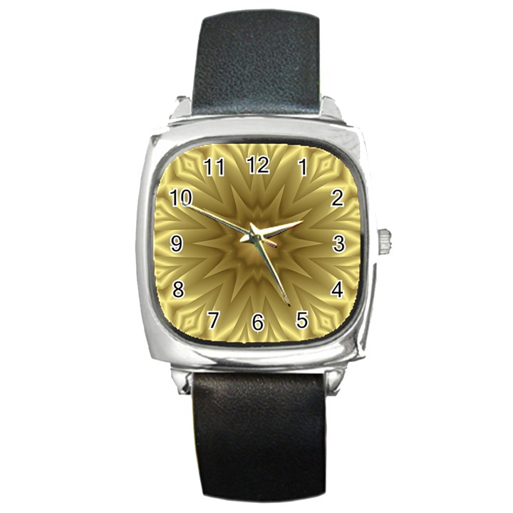 Background Pattern Golden Yellow Square Metal Watch