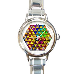 Cube Diced Tile Background Image Round Italian Charm Watch by Hannah976