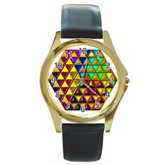 Cube Diced Tile Background Image Round Gold Metal Watch