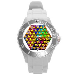 Cube Diced Tile Background Image Round Plastic Sport Watch (l) by Hannah976