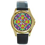Farbenpracht Kaleidoscope Pattern Round Gold Metal Watch Front