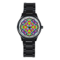 Farbenpracht Kaleidoscope Pattern Stainless Steel Round Watch by Hannah976